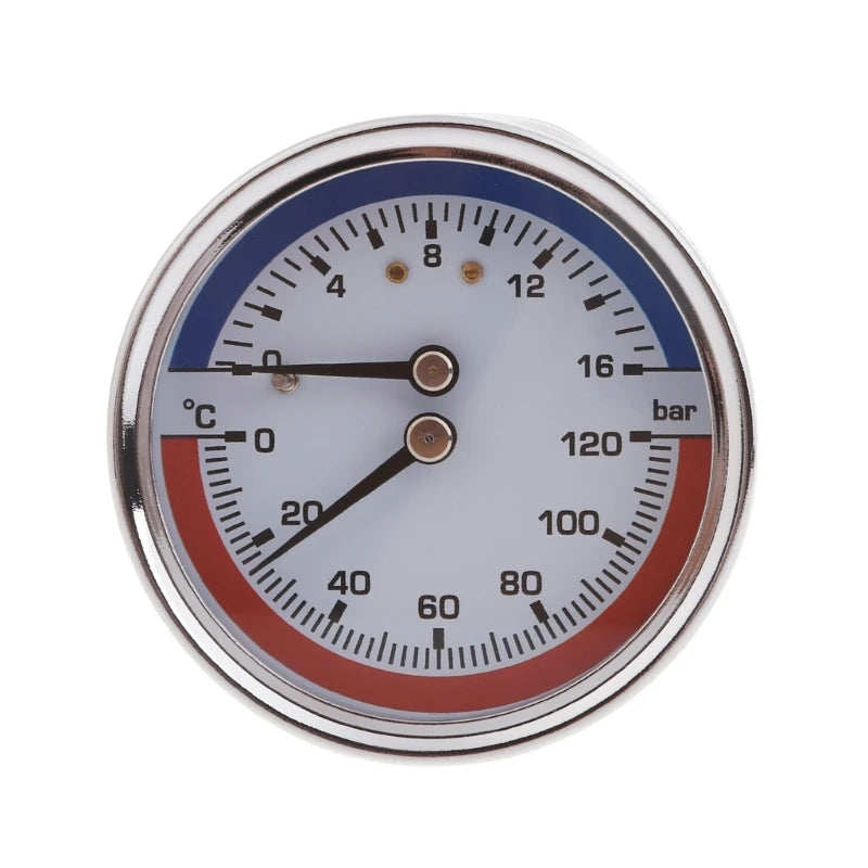 K1KA Thermal Pressure Gauge 0-16Bar 0-120℃ Stainless Thermo-manometer Boiler Temperature Pressure Gauge for Floor Heating