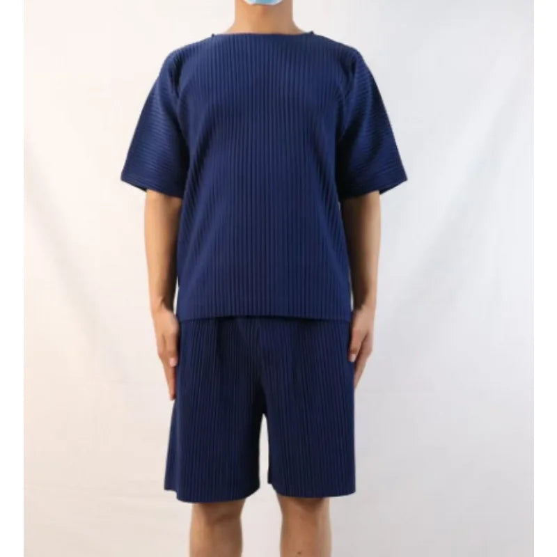 Miyake Pleated Shorts Set 2026 Summer New Sleeveless T-Shirt + Five-Point Pants Loose Versatile Youth Personality Simple Casual