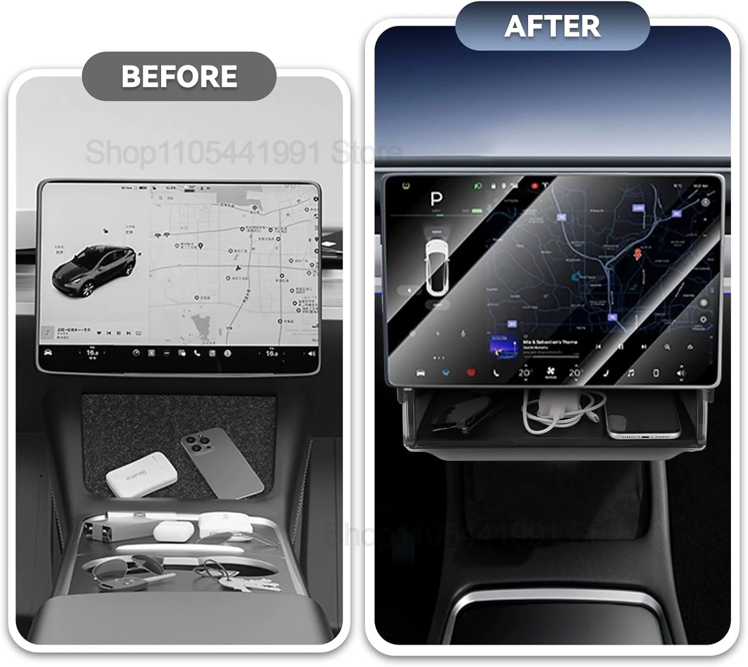 Car Central Control Under Screen Storage Box for Tesla Model 3/Y 2019-2025 Hidden Privacy Storage with Anti-Slip Silicone Pad ﻿