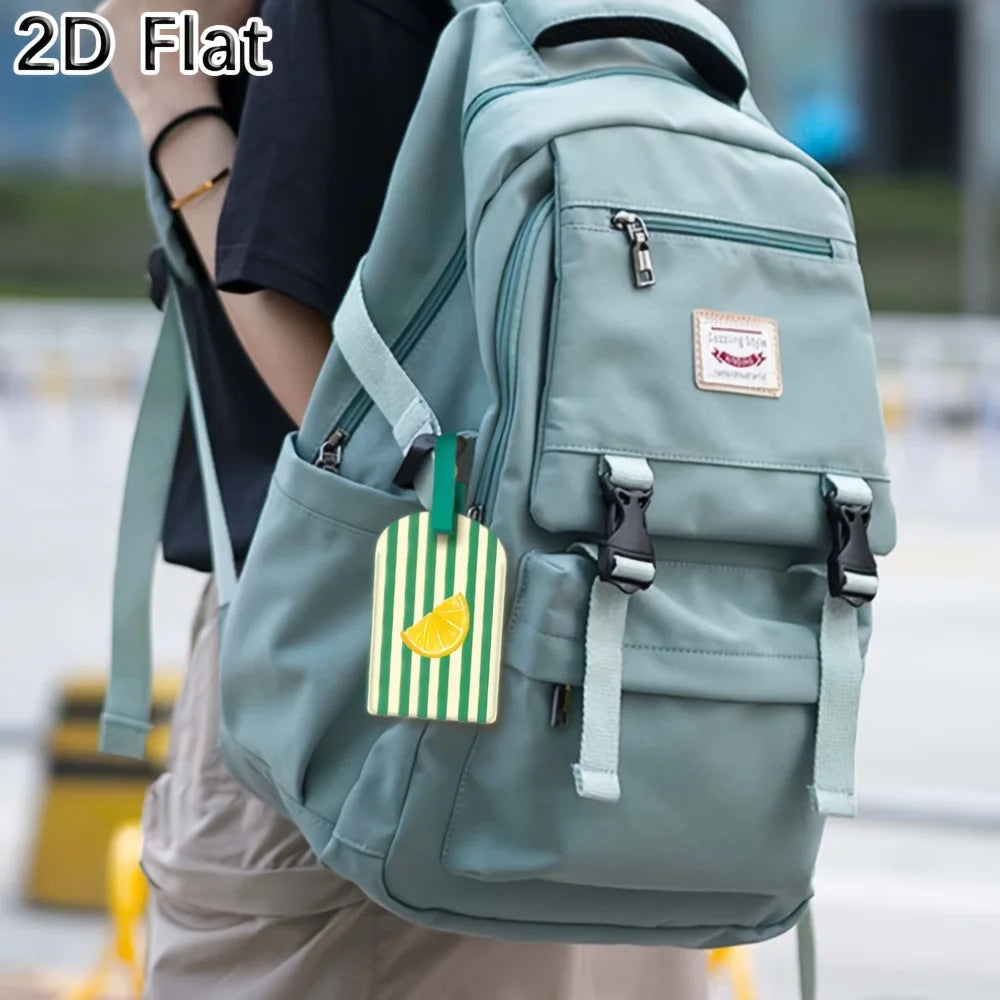 Luggage Tag Travel Baggage Identifier with Lemon Slice Green Striped Pattern for Suitcase Bag Luggage Label Accessories