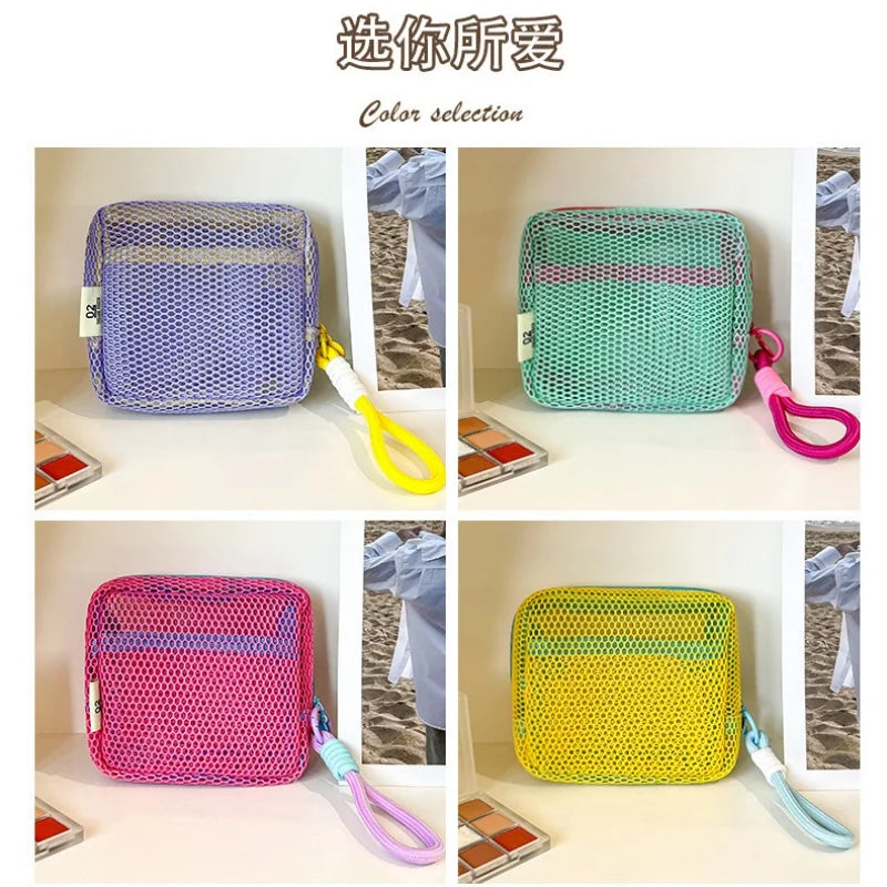 2026 Mini Coin Purse Portable Mesh Makeup Bag Dopamine Mesh Cloth Money Lipstick Eyeshadow Storage Bag for Travelling Shoping