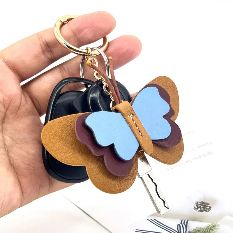 New Genuine Leather Butterfly Keychain Bag Pendant Gift Cute Car Key Ring Luggage Bag Parts Accessories For Women And Men