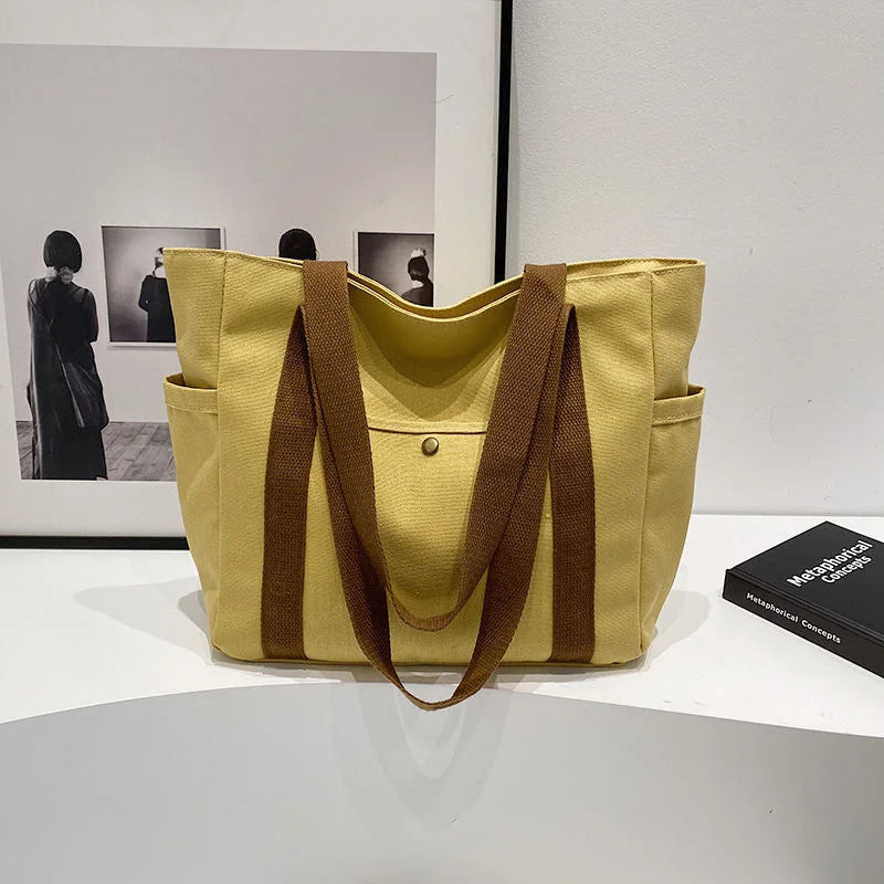 New Large Capacity Canvas Tote with Multiple Pockets-Perfect for School/work Commute/travel and Shopping Bags on One Shoulder