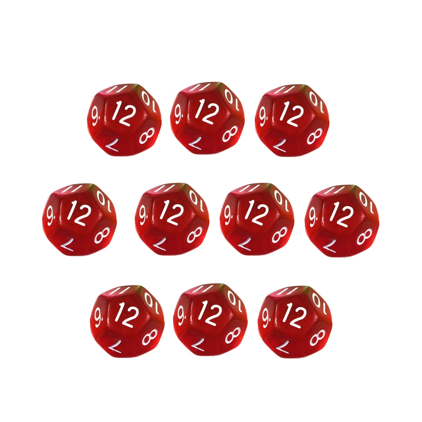 10Pcs 12 Sided Transparent Color Dice Set, Plastic D12 for Role Playing Board Games - Gaming Accessories