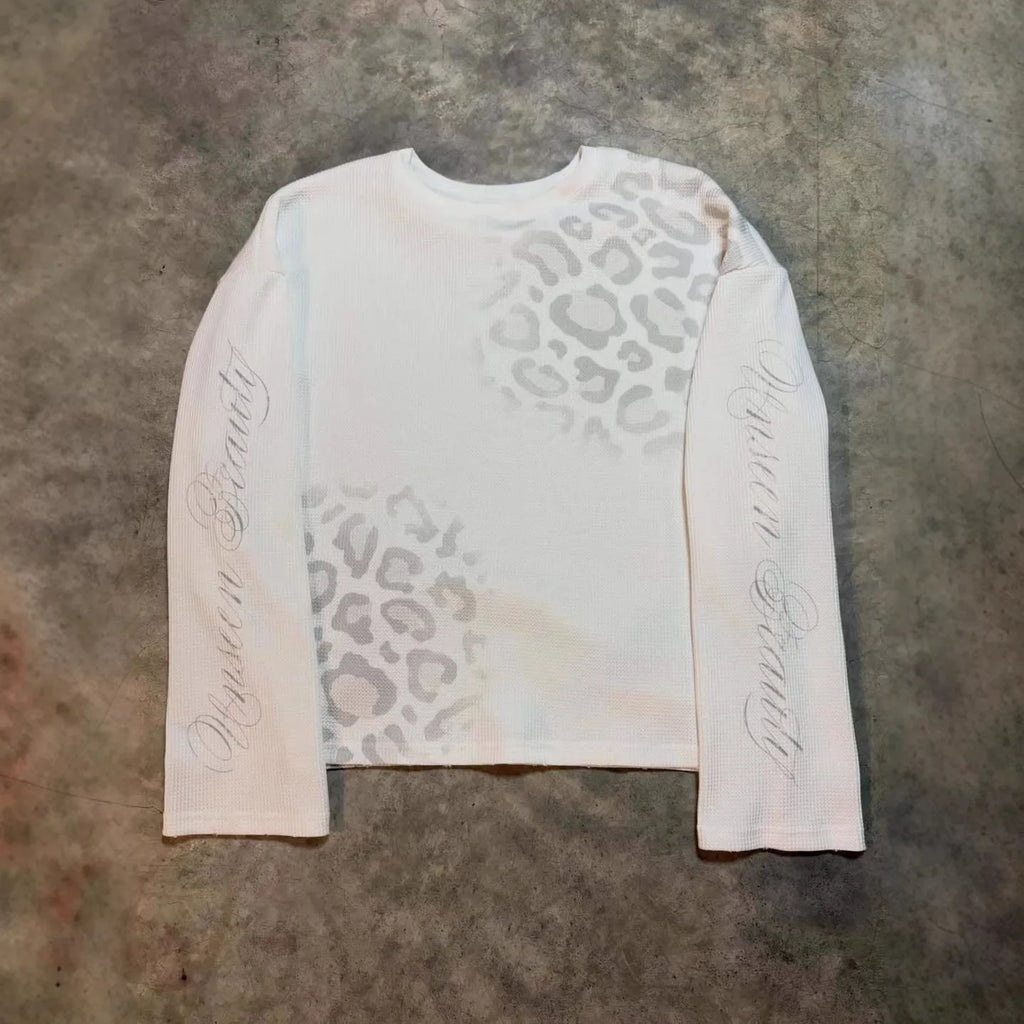 2026 new Y2K American retro leopard print letter printed long sleeved T-shirt hip-hop punk street trend daily casual versatile
