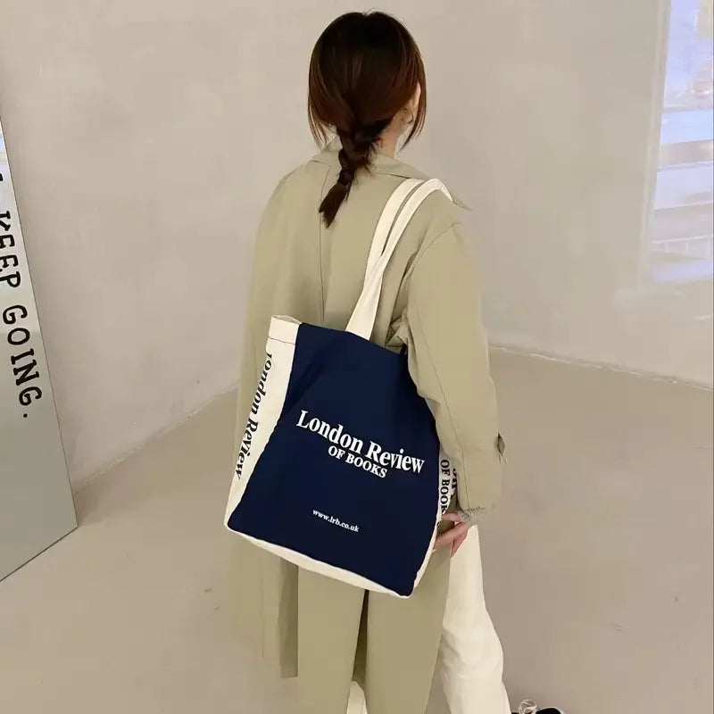 Women Canvas Shoulder Bag London Book Female Casual Tote Large Capacity Shopping Beach Rectangular College Square Bag University