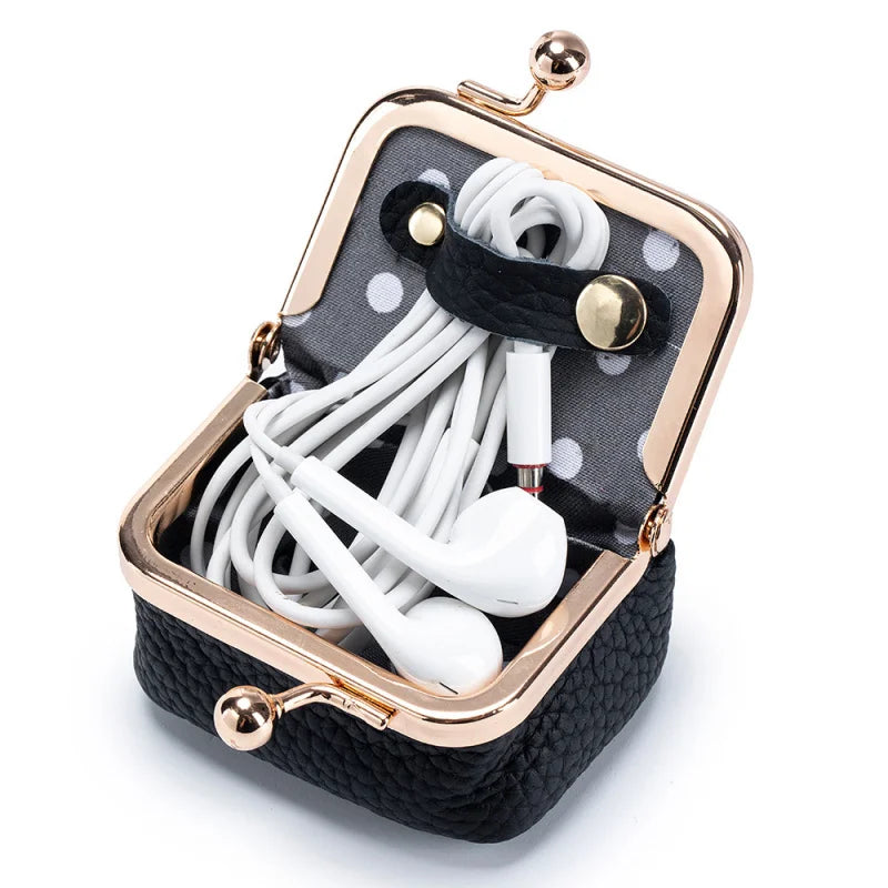 Mini Leather Coin Purse – with Gold Clasp, Small Jewelry and Earphone Pouch for Women, Cute Colorful Wallet for Daily Use