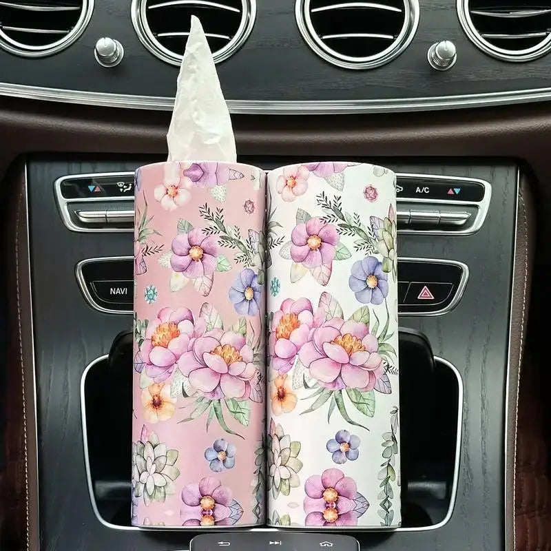 Elegant Floral Car Paper Towel Holder Stand, Multi-Functional Cup Holder & Travel Napkin Dispenser for Home & Auto Use