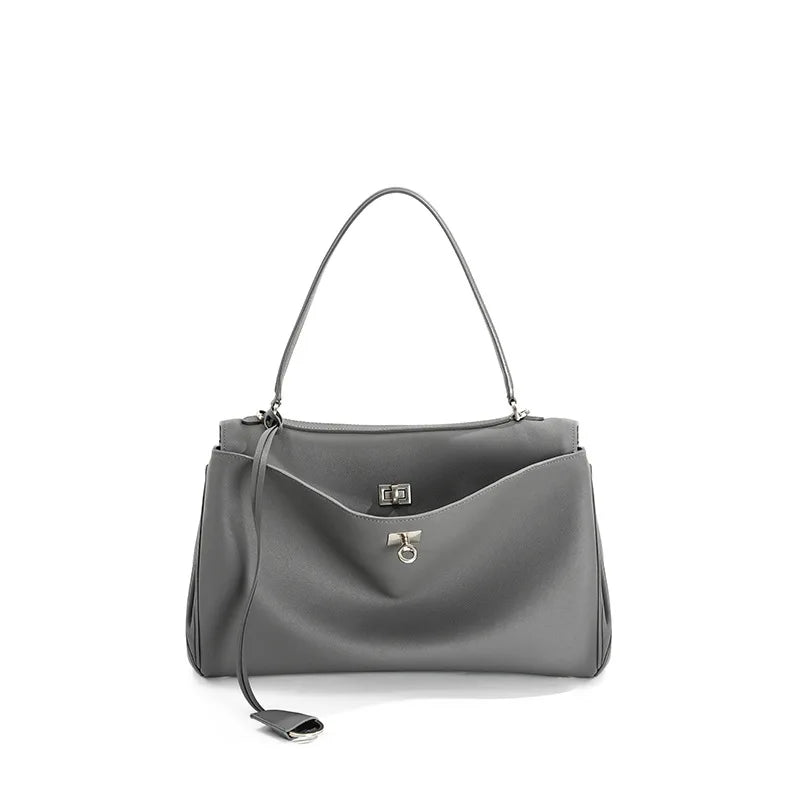 New Women's Large Capacity Leather Rodeo Bag Fashion Advanced Lock Design High Sense Underarm Shoulder Bag