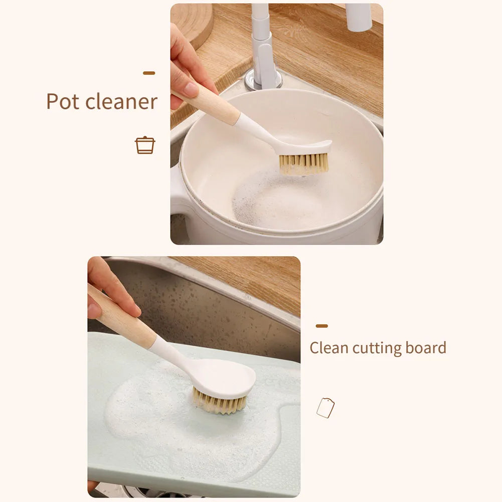 1PCS Bamboo Handle Kitchen Dish Brush Non-scratch Bristles For  Cleaning Dish Pan Sink Reusable Manual Tool White 23x5.5cm