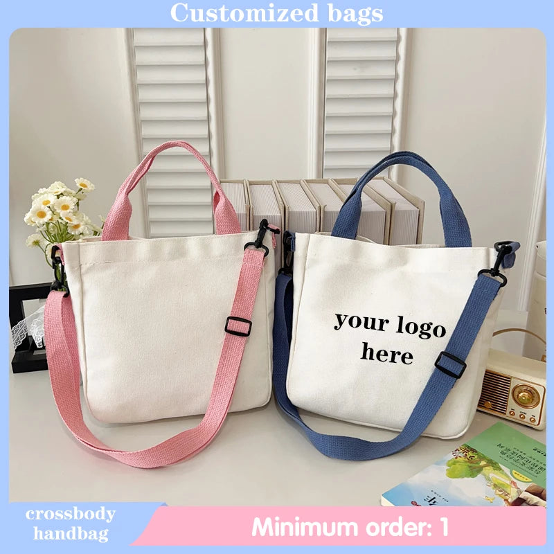 Custom Printed Solid Color Canvas Crossbody Shoulder Bag for Women Foldable and Reusable Multifunctional Shopping Handbag Purses