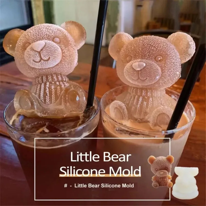 1-10PCS 3D Bear Ice Cube Mold Cube Silicone Bear Ice Grinder Ice Cream Coffee Making Tools Cold Drink DIY Ice Cream Molds