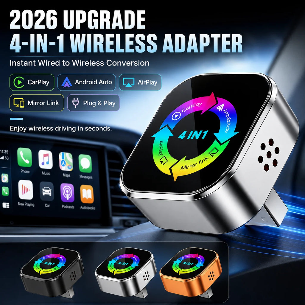 2026 Upgrade 4in1 Wireless Carplay Mirror Link Adapter Instant Wired to Wireless Conversion Plug & Play for Wired Carplay