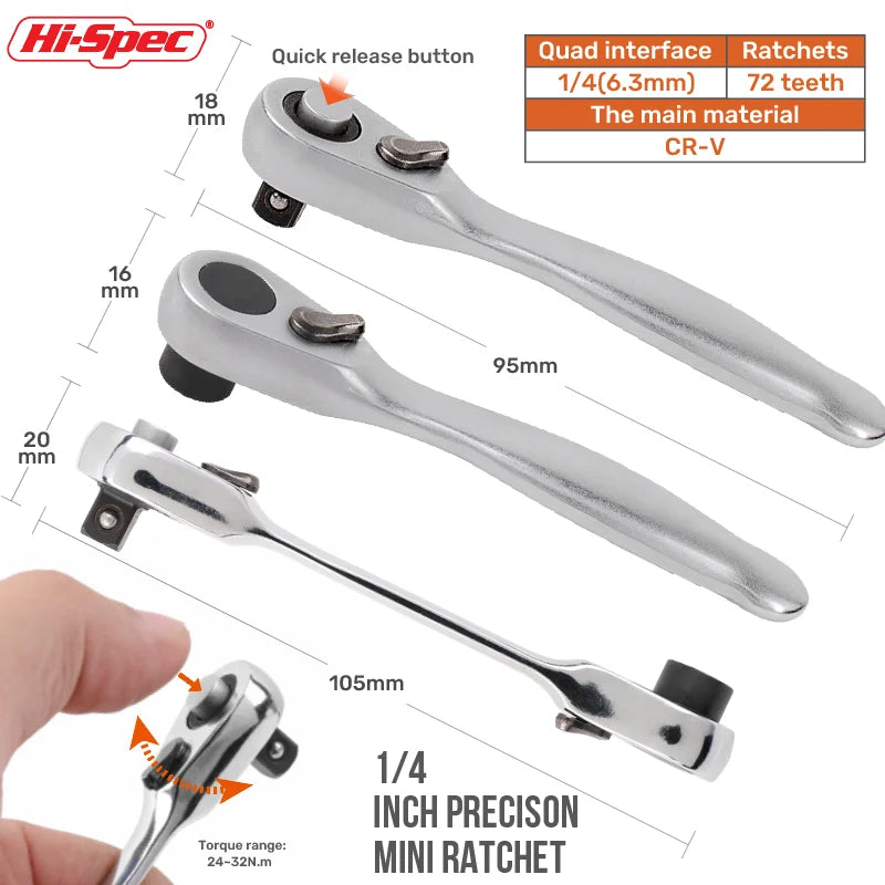 Mini 1/4 inch Double Ended Quick Socket Ratchet Wrench Socket Screwdriver Bit Driver Quick Release Ratchet Wrench Hand Tools