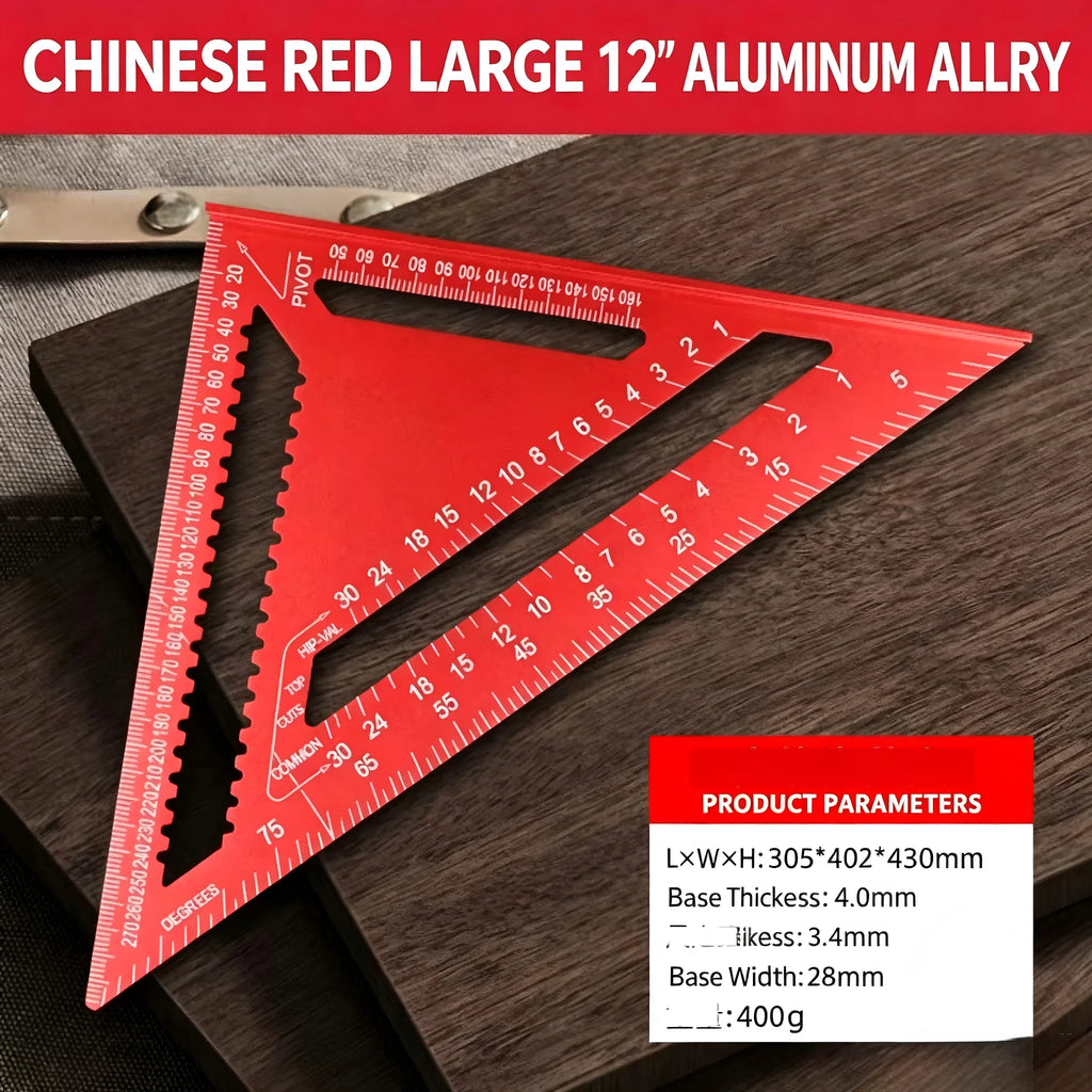Red Triangular Aluminum Precision Square Ruler Woodworking Measuring Tool For Home Decoration Engineering Design