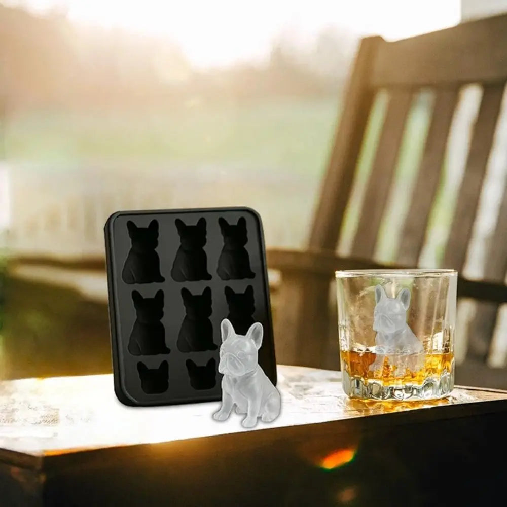 Reusable Silicone French Bulldog Ice Mold 6 Hole Easy Demoulding 3D Ice Tray Food-Grade Whiskey Ice Mold Drink Iceblock