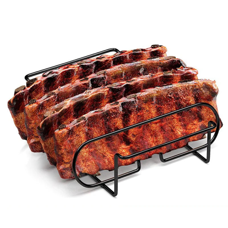 BBQ Steak Racks Non-Stick Coated Steel Roasting Barbecue Rib Meat Lamb Roasting Grilling Stand Holds Outdoor Picnic Rib Rack