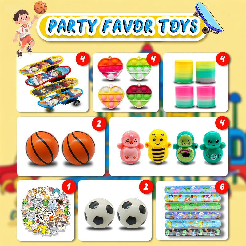 102pcs Kids Birthday Pinata Toys with Snap Bracelets Push Bubble Fidget Toy Carnival Prize Fun Gifts for Children