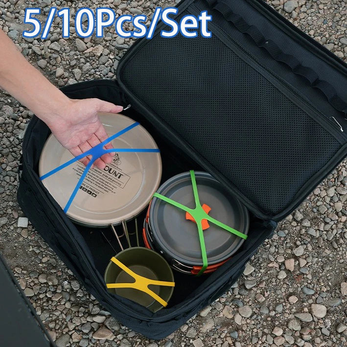 Outdoor Camping Tableware Storage H-shaped Silicone Strap Elastic, Color Tie Cutlery Cross Straps Cutlery Packing straps, Travel