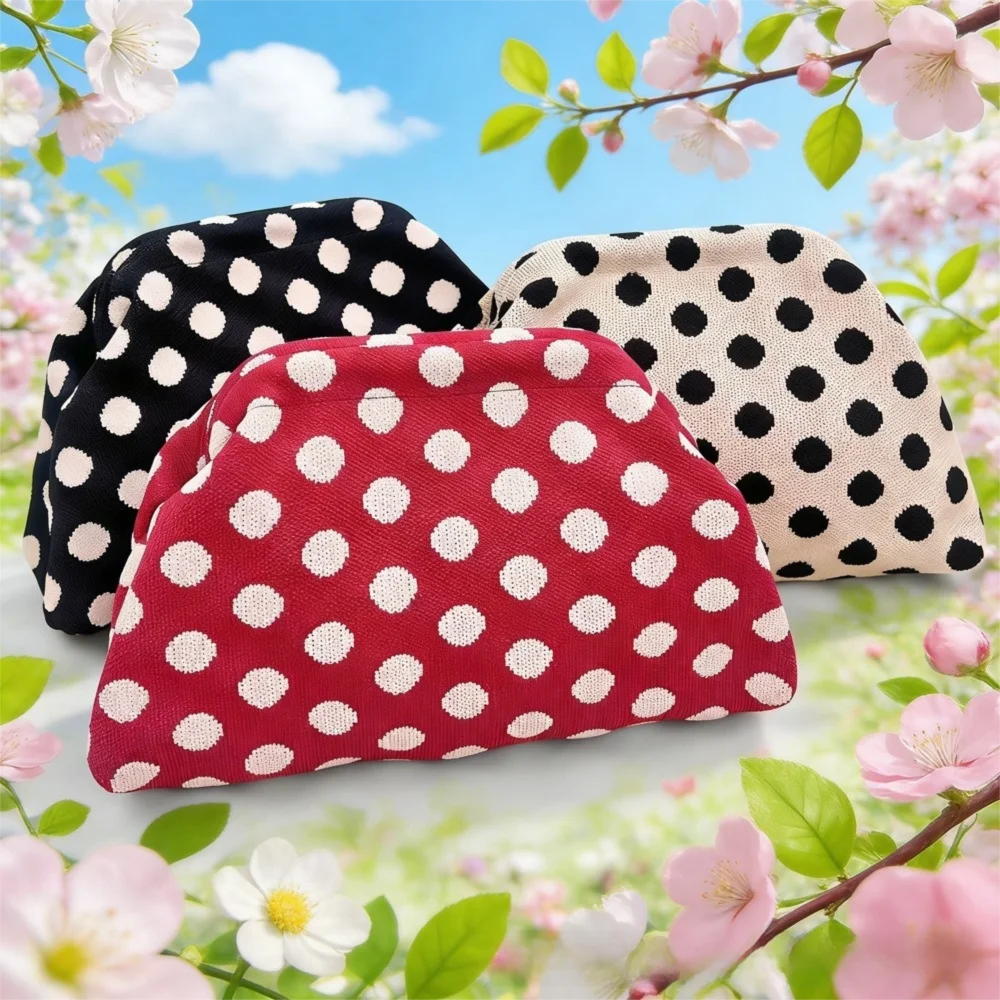 Casual Polka Dot Clutch Bag Portable Colorblock Dumpling Clutch Large Capacity Handbag Women