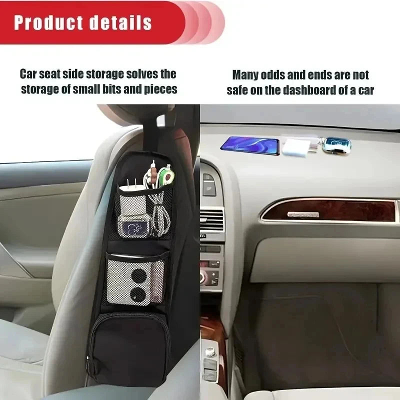 1pcs Car Seat Back Hanging Bag Oxford Cloth Waterproof Thermal Pressure Resistant Handle Side Storage Bag Vehicle Compression