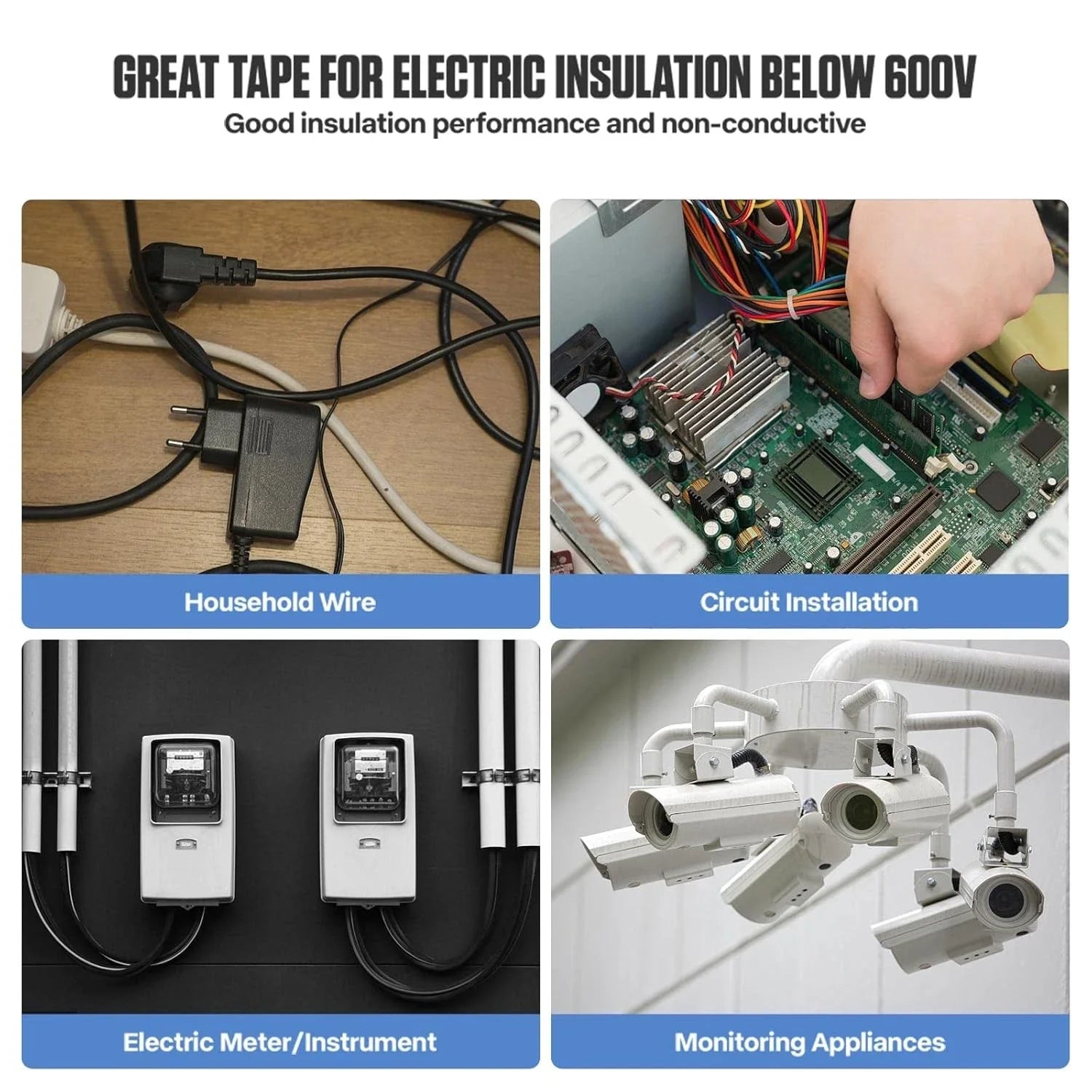 2/5/10pcs Black Electrical Insulating PVC Tape Heat Resistant Self-Adhesive Electric Wire Protection Tape for Electrical Safety