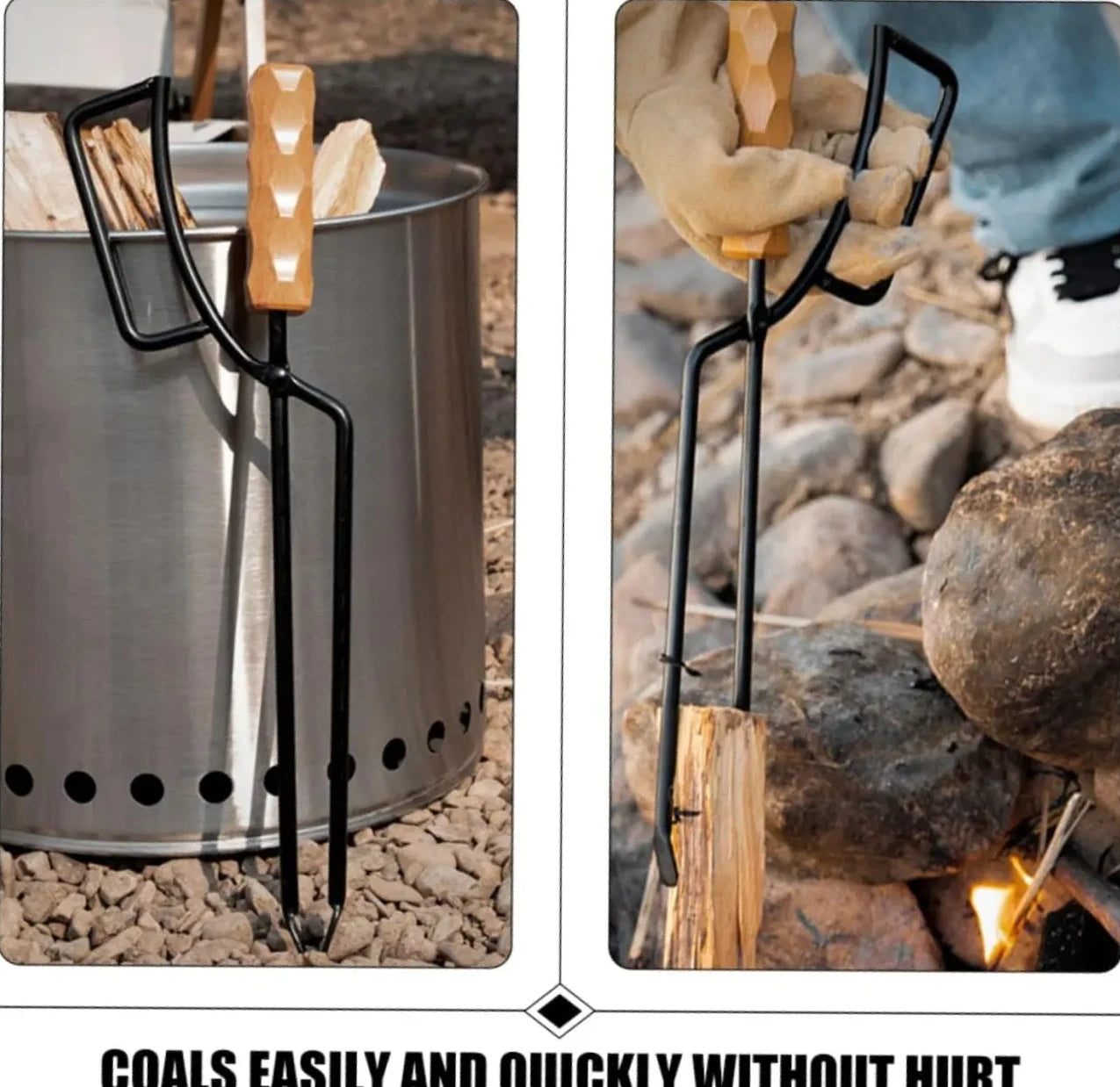 Fire Tong Charcoal Clip Metal Wooden Barbecue FireTongs Heat-resistant Carbon Picking Clip Outdoor Picnic Fireplace Clamp