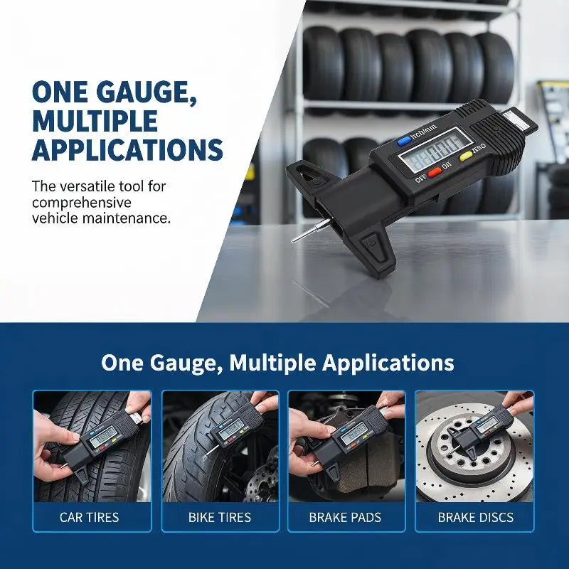 1Pcs Digital Tire Tread Depth Gauge High Accuracy LCD Inch MM Dual Unit For Car Maintenance