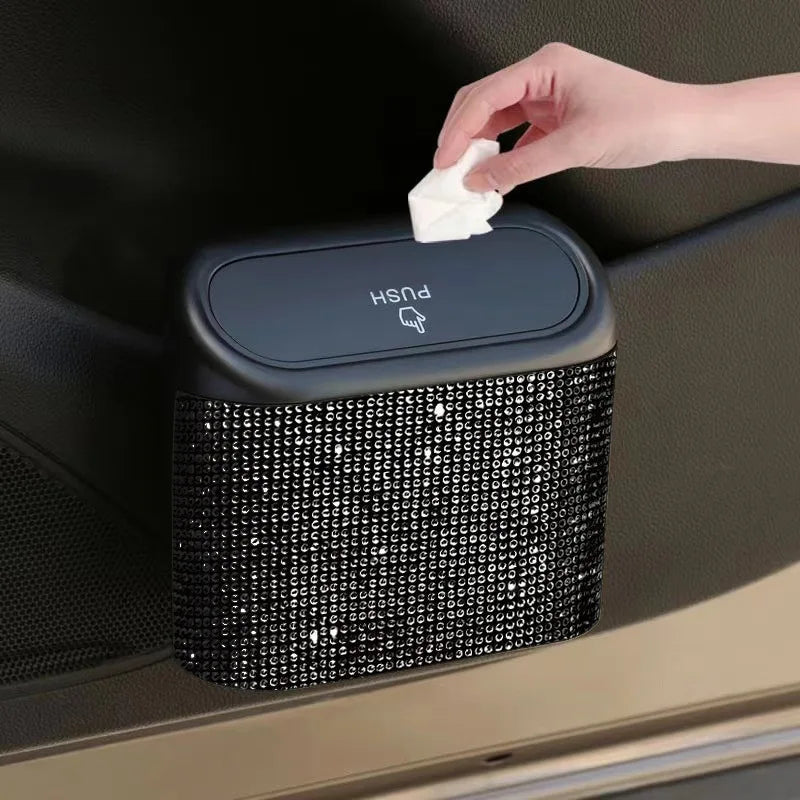 Car Door Trash Bin Bliing Girls Unbrella Storage Box Barrel Plastic Seat Back Garbage Dust Case Trash Can For Women Interior