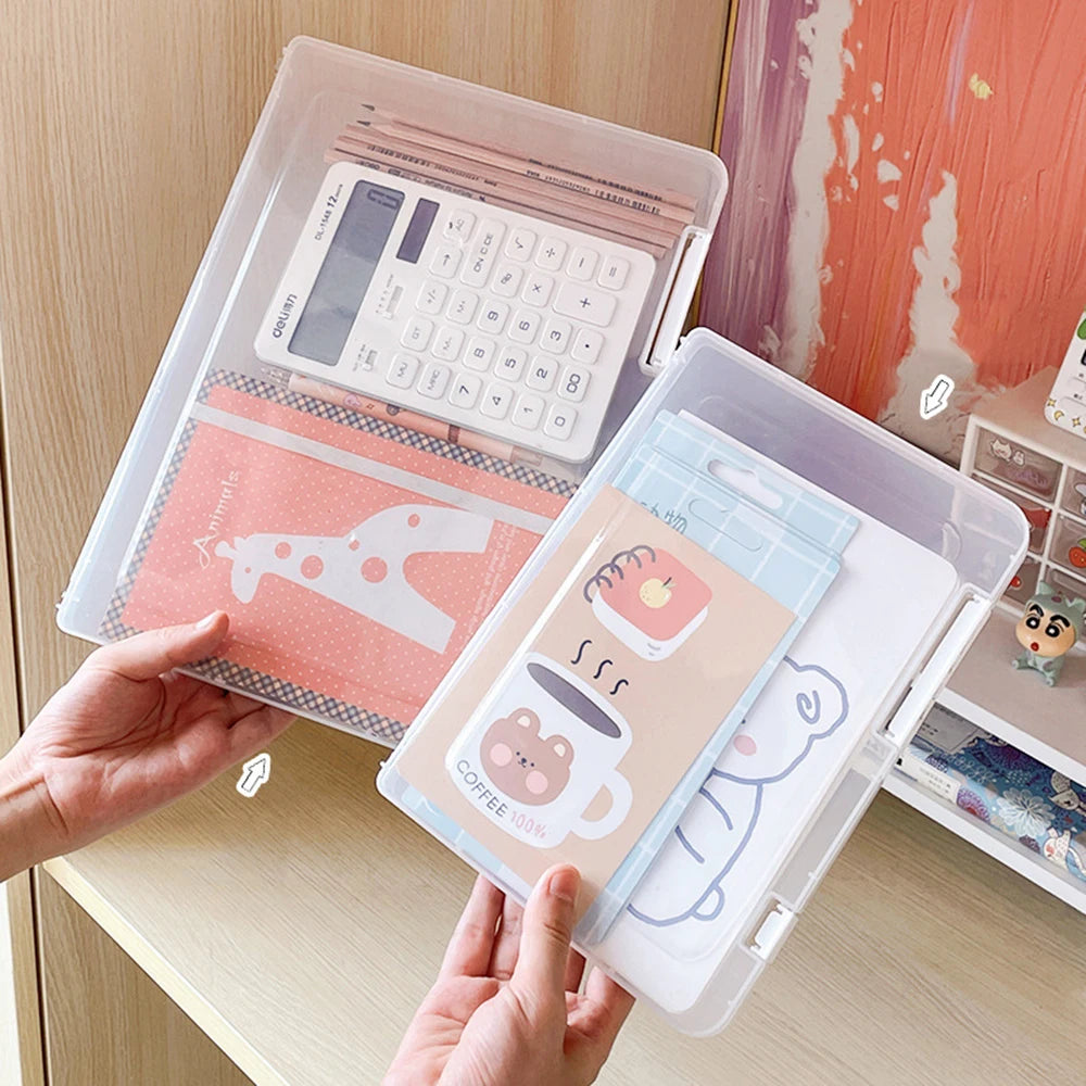 A4 File Storage Box Transparent Portable Folder Document Case Organizer Waterproof and Dustproof Test Paper Classification Boxes