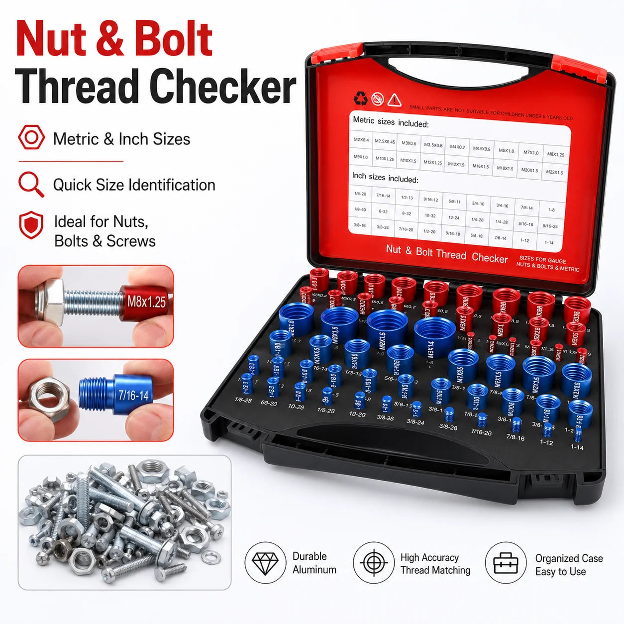 52PCS Metric Imperial Bolt Nut Gauge Tool Wear Resistant Precise Nut Bolt Thread Checker for Plumber Machinist and Handymen