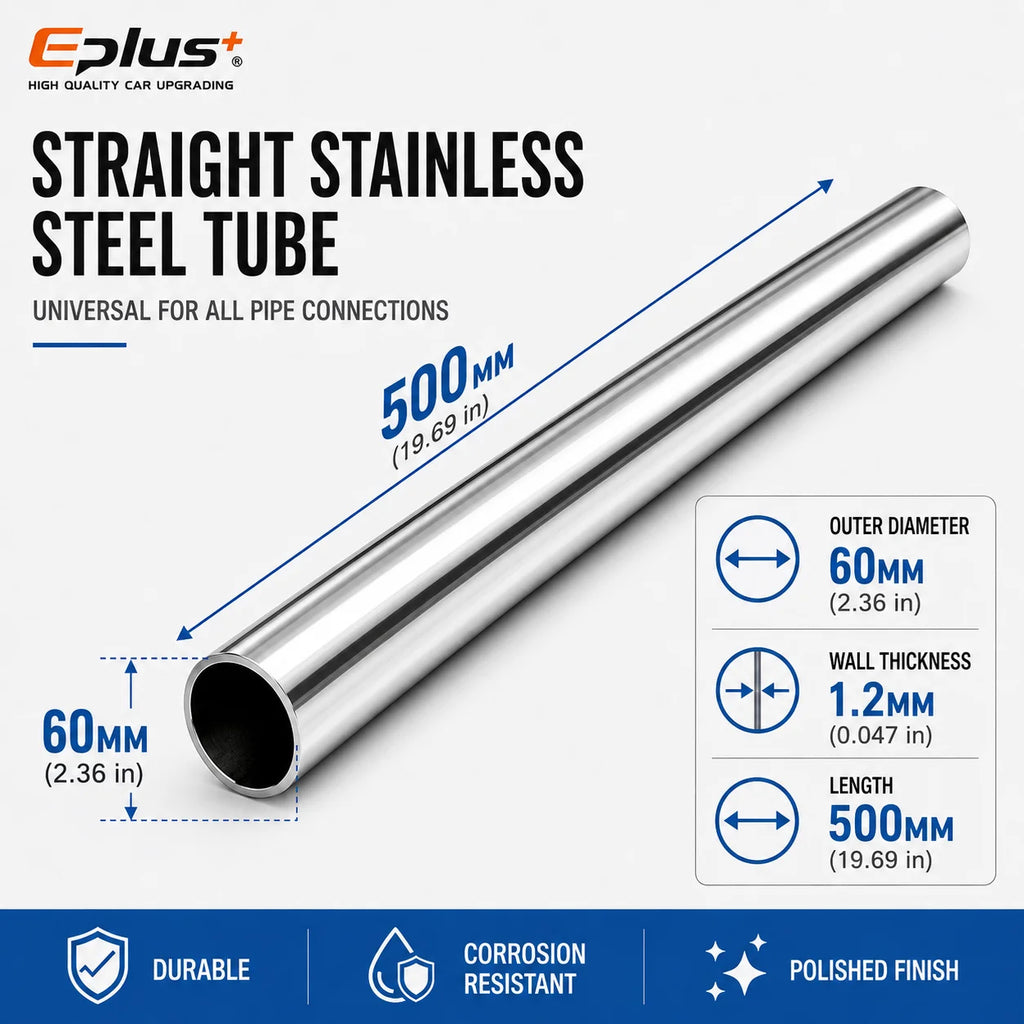 500mm Length 304 Stainless Steel Straight Pipe 1.2mm Thick Universal Round Tube OD 19-89mm for Connections metal tube Adapter
