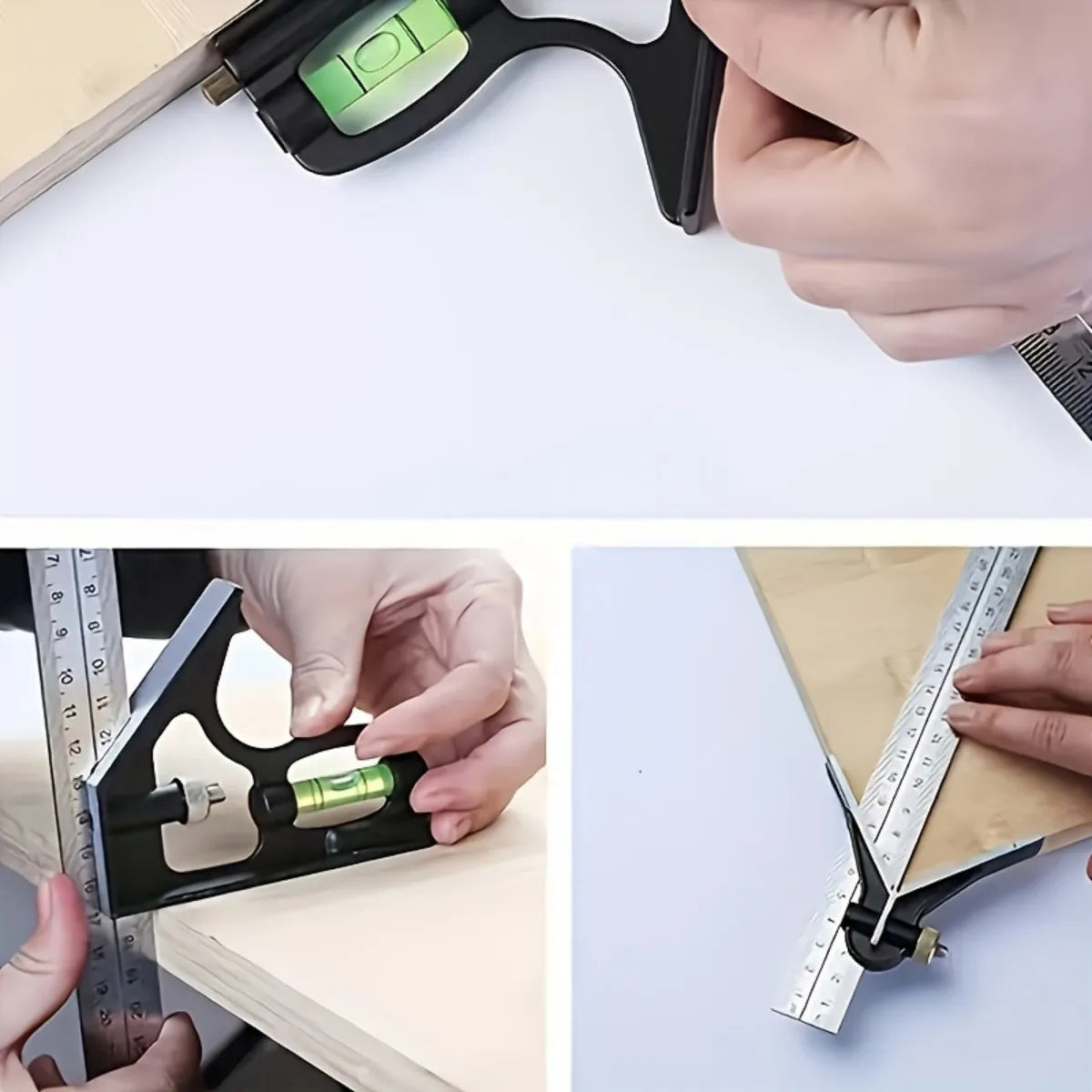 Plastic Base, Metal Aluminum Combination Square with Movable Horizontal Scale, Suitable for 90° and 45° Angle Marking