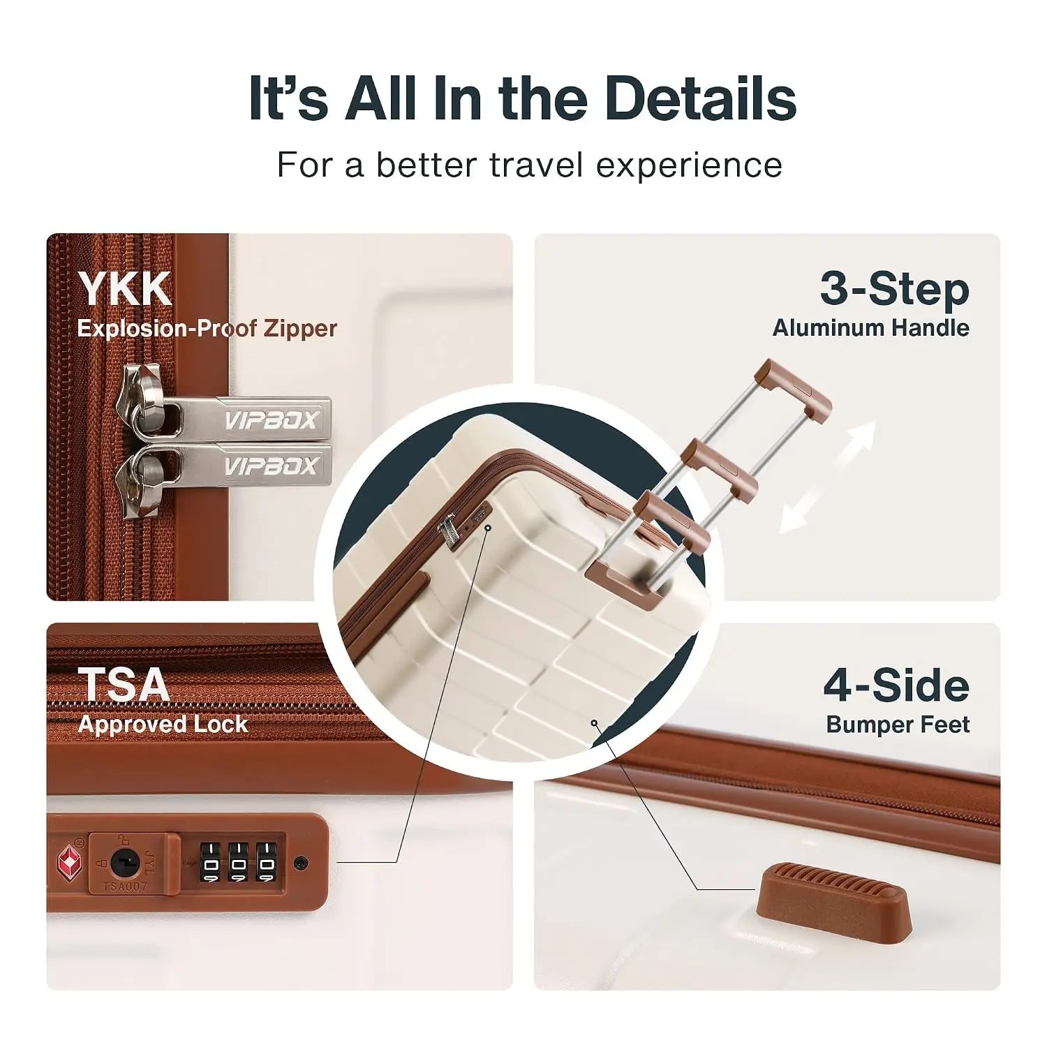 3 Piece 100% PC Expandable Hardside Carry On Luggage Set Ultra Durable Lightweight with 3-Years VIP Service, Customized