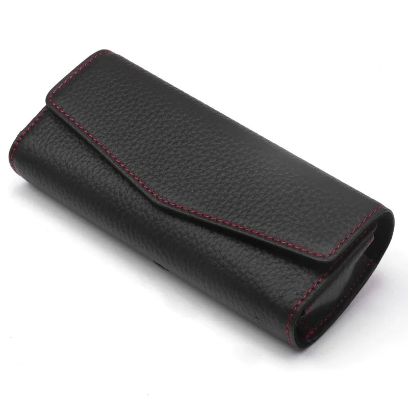 Car Sun Visor Sunglasses Case Hanger Fastener Top layer Cowhide Eyeglasses Holder Card Ticket Storage Box Accessories