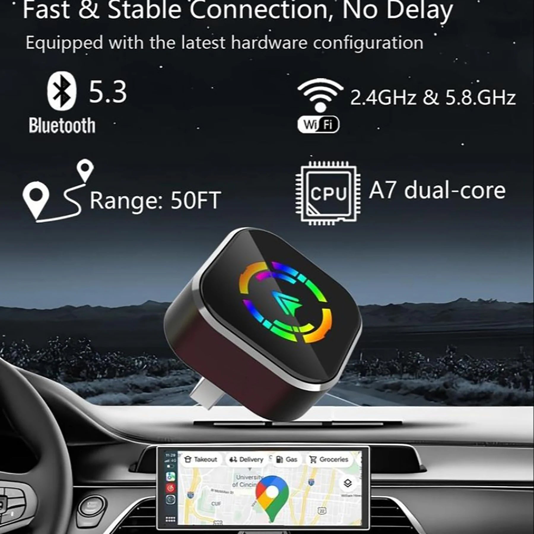 Wireless Carplay & Android Auto Adapter,Convert Vehicle's Wired CarPlay/AA to Wireless, for iOS 10+/Android 11+ & Cars from 2016