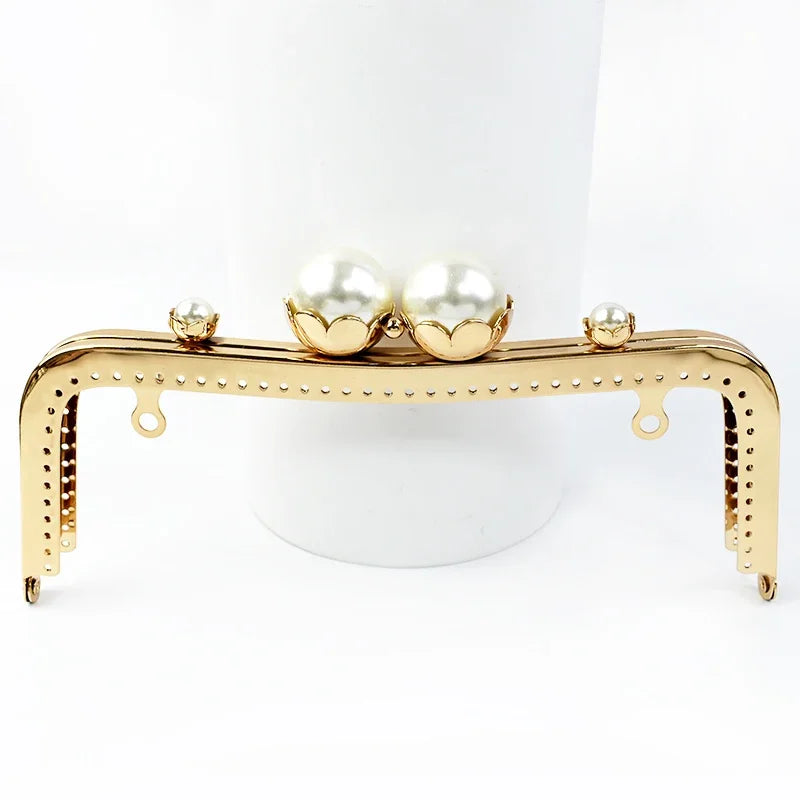 1/2/3Pcs 20cm Metal Bag Handle Retro Pearl Kiss Clasp Lock Buckle Purse Frame DIY Sewing Handbag Brackets Hardware Accessories