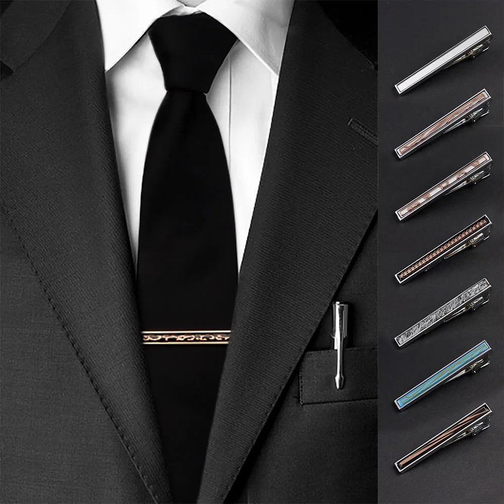 New High Quanlity Classic Golden Sliver 6cm Designer Metal Tie Clips Set Necktie Pin For Men Business Banquet Accessories Gift