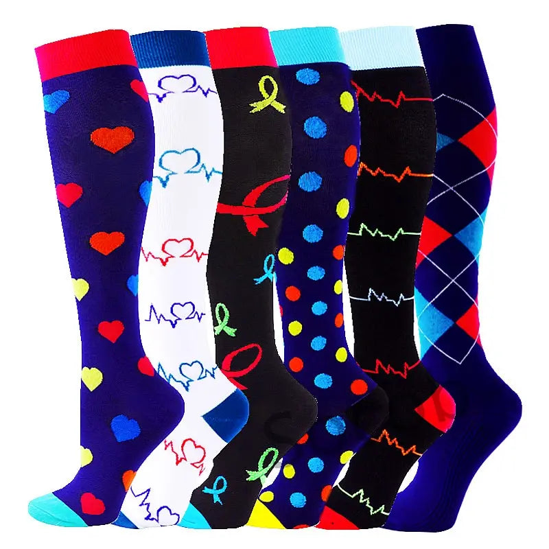 6/7 Pairs Compression Socks Varicose Diabetes Sock Running Cycling Hiking Touring Bicycle Marathon Outdoor Rugby Edema Long Tube