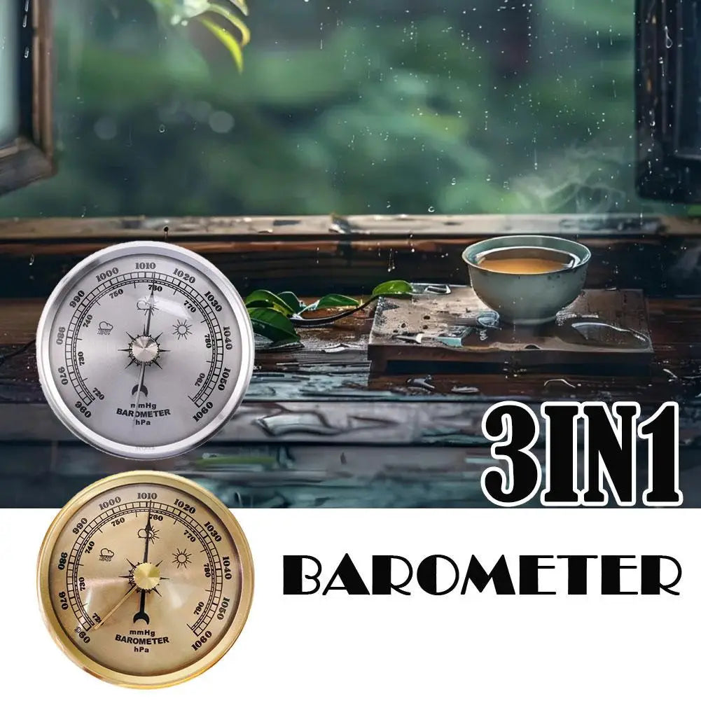 Metal Barometer Gold Frame Wall Hanging Wireless Alarm Clock Barometer Thermometer Hygrometer For Indoor Outdoor K2S0