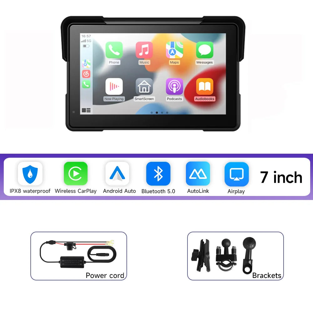 5/7 Inch Portable Motorcycle DVR GPS Navigation IPX8 Waterproof LCD Display For Wireless CarPlay Android Auto Multimedia Player
