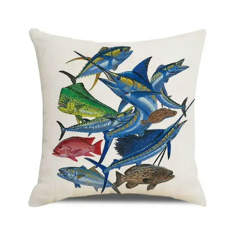 Ocean breeze and small fish pattern Double-sided Printed pillow cover Short plush Suitable living room sofas throw cushion cover