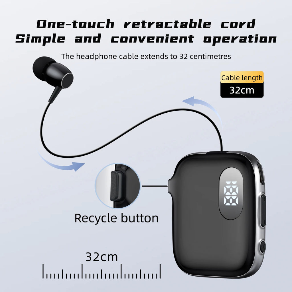 90H Playtime Bluetooth Headset V6 ENC Noise Canceling LED Power Display Retractable Lapel Clip Earphone for Meeting Driving K91