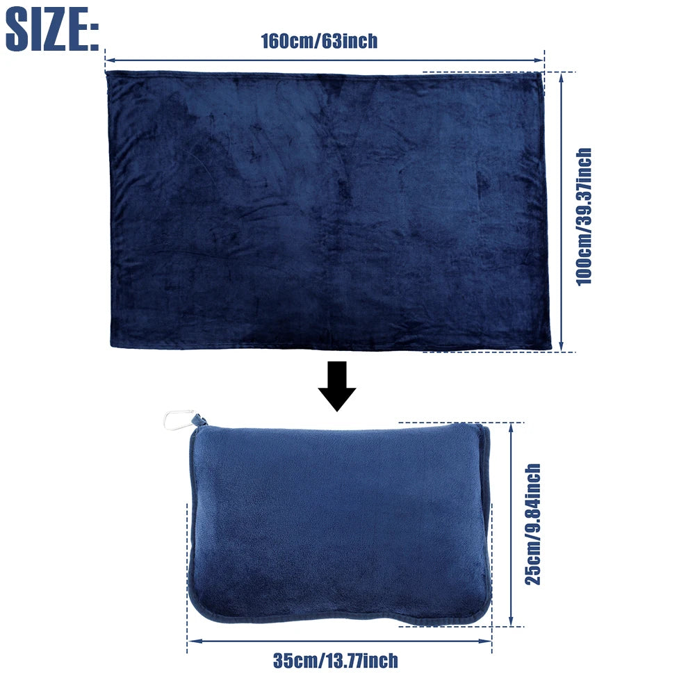 Portable Travel Blanket Soft Flannel Airplane Blanket Foldable 2 In 1 Travel Pillow and Blanket Set Plane Car Travel Accessory