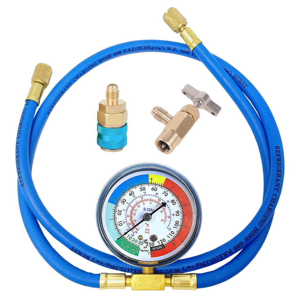 R134A Air Conditioner Gas Cooler with Pressure Gauge Refrigerant Charging Hose Refrigerant Gas Refill for Car Automobile