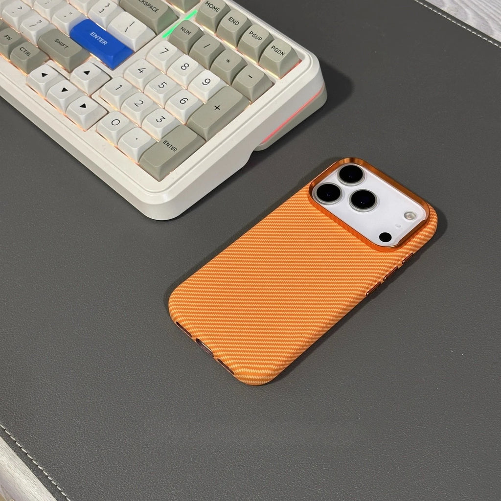 Fashion Orange Plaid Magnetic Case for iPhone 17 Pro Max Magnets Carbon Phone Cover Camera Lens Protection Fundas Hard PC Shell