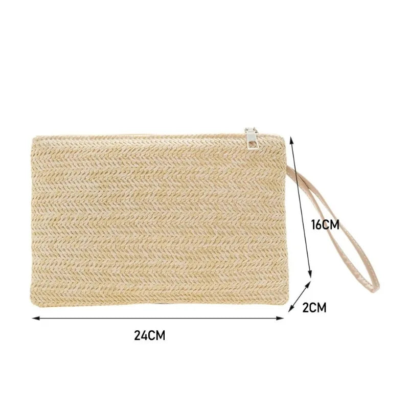 Elegant Boho Straw Clutch Bag, Solid Color Woven Beach Purse, Portable Summer Handbag for Women Vacation & Daily Matching