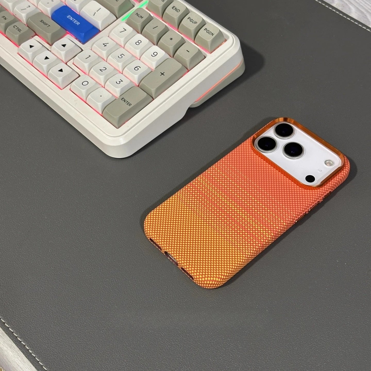 Fashion Orange Plaid Magnetic Case for iPhone 17 Pro Max Magnets Carbon Phone Cover Camera Lens Protection Fundas Hard PC Shell