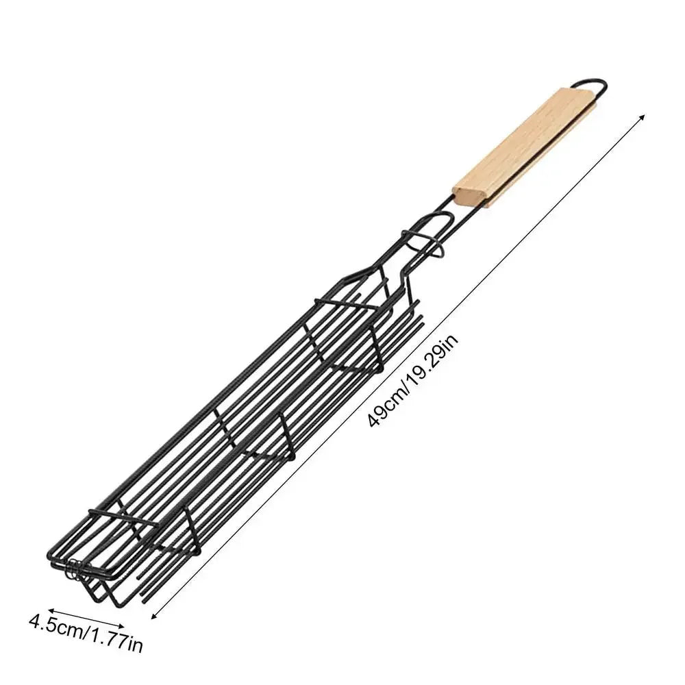 1pc Portable BBQ Grilling Basket Stainless Steel Nonstick  Mesh for Meat Vegetable Hamburger Barbecue Tool