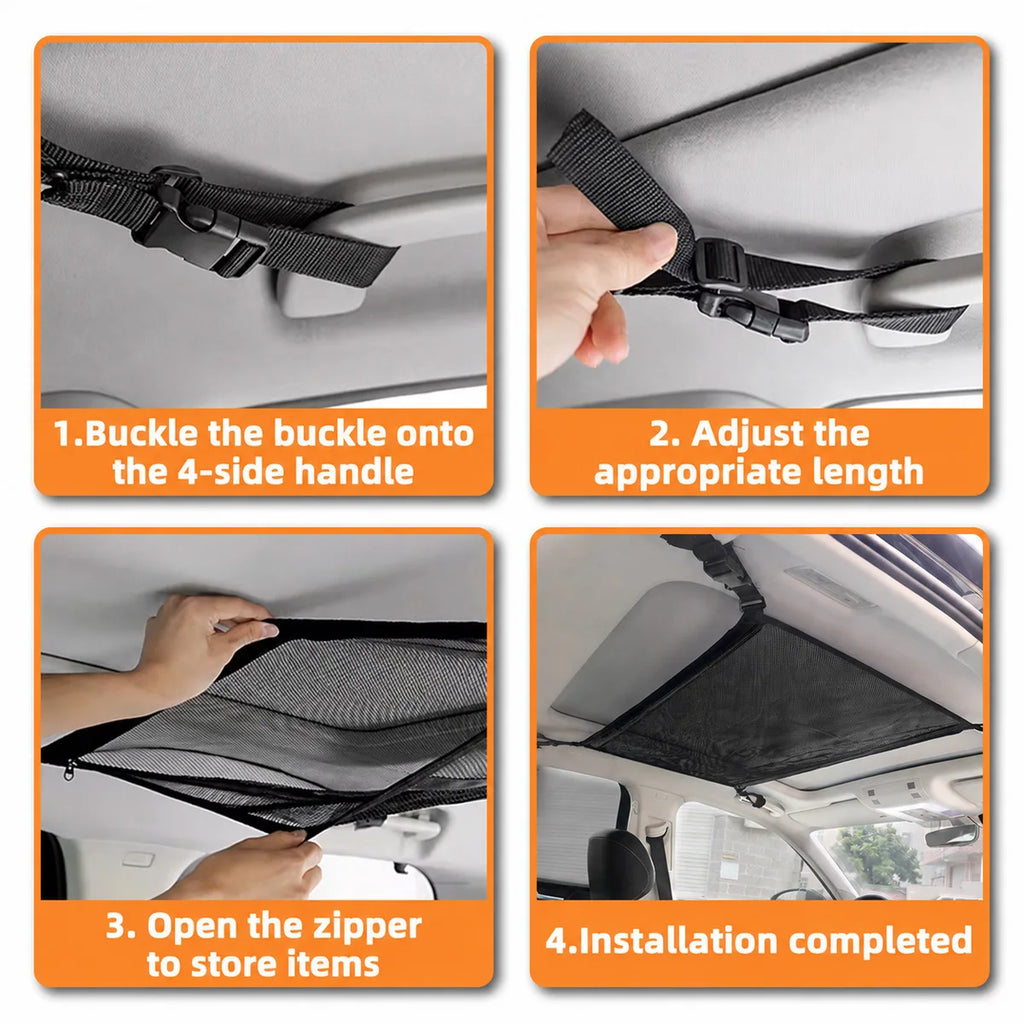 Yitong 1PC Car Ceiling Storage Mesh Bag Double-Layer Elastic Mesh Car Roof Storage Container Miscellaneous Storage Auto Parts